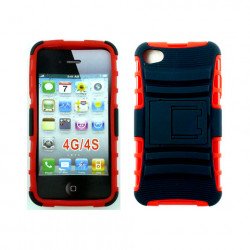 iPhone 4 4S TPU+PC Dual Hybrid  Case with Stand (Black-Red)